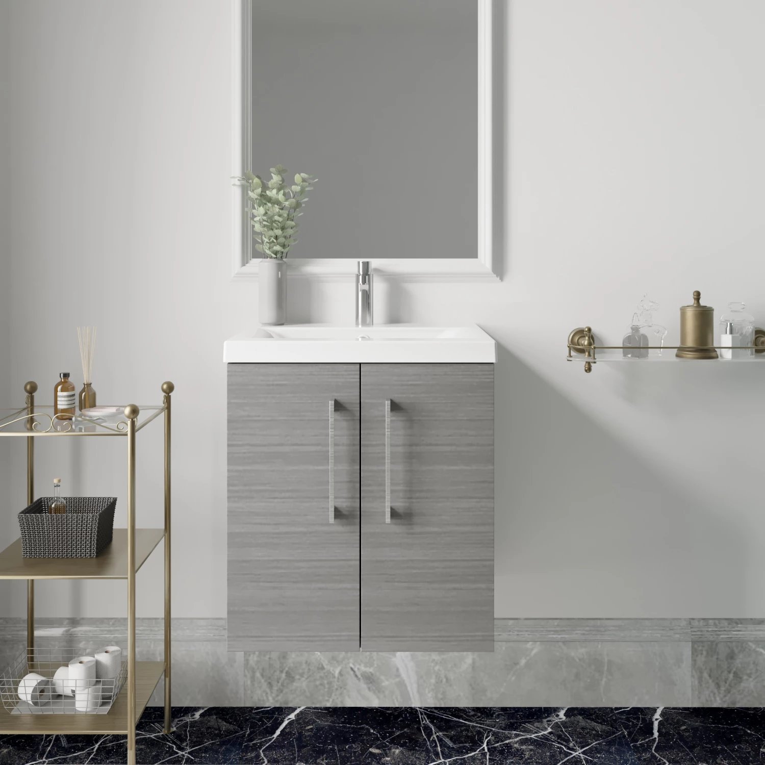 Nuie Arno Wall Hung 2-Door Vanity Unit With Basin-3 500mm Wide - Anthracite Woodgrain 6 Nuie Arno Wall Hung 2-Door Vanity Unit With Basin-3 500mm Wide - Anthracite Woodgrain - Image 4