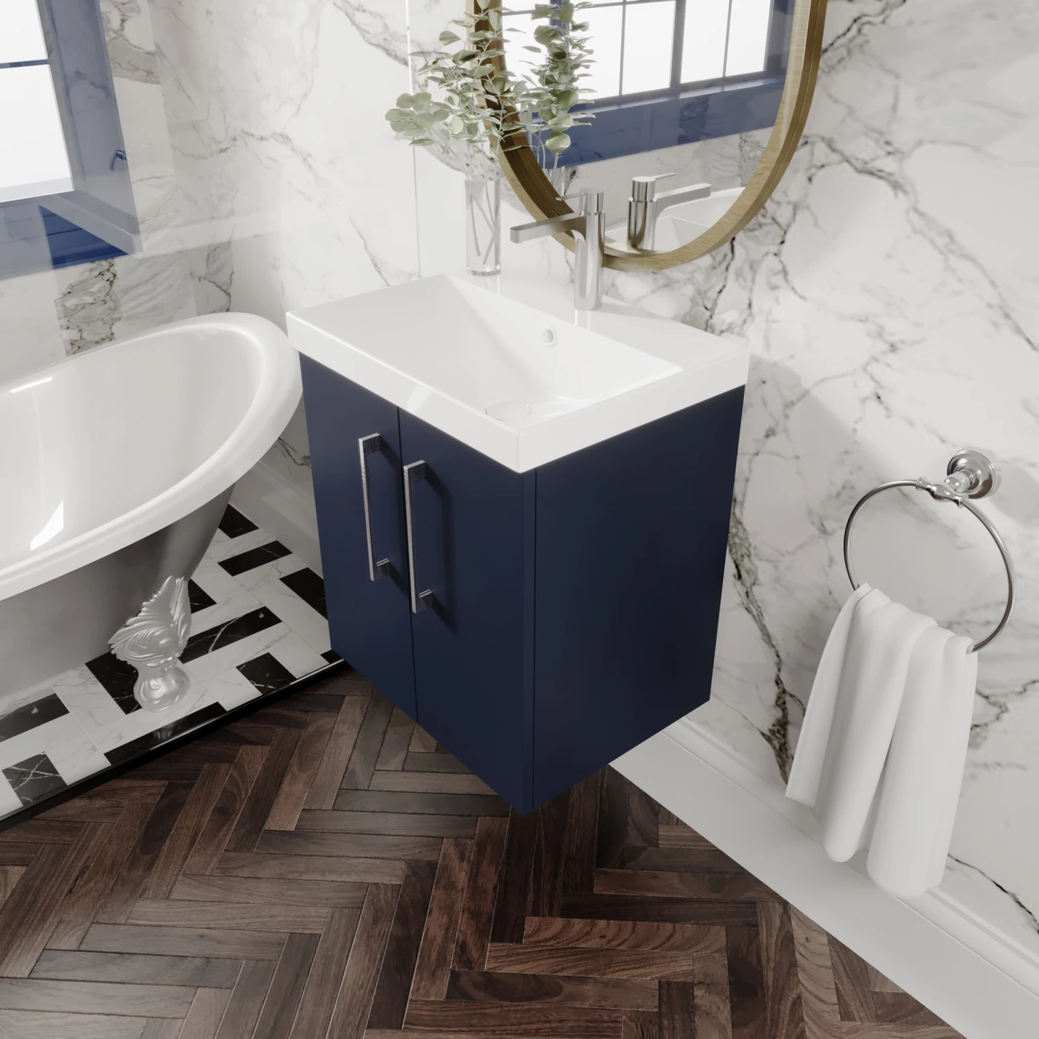 Nuie Arno Wall Hung 2-Door Vanity Unit With Basin-3 500mm Wide - Anthracite Woodgrain 5 Nuie Arno Wall Hung 2-Door Vanity Unit With Basin-3 500mm Wide - Anthracite Woodgrain - Image 3