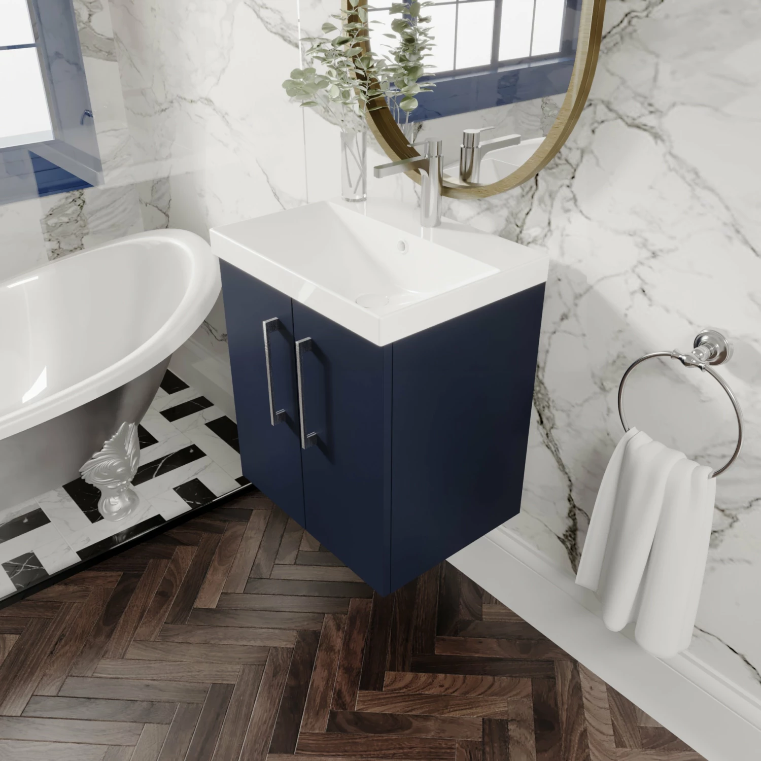 Nuie Arno Wall Hung 2-Door Vanity Unit With Basin-3 500mm Wide - Solace Oak Woodgrain 4 Nuie Arno Wall Hung 2-Door Vanity Unit With Basin-3 500mm Wide - Solace Oak Woodgrain - Image 2