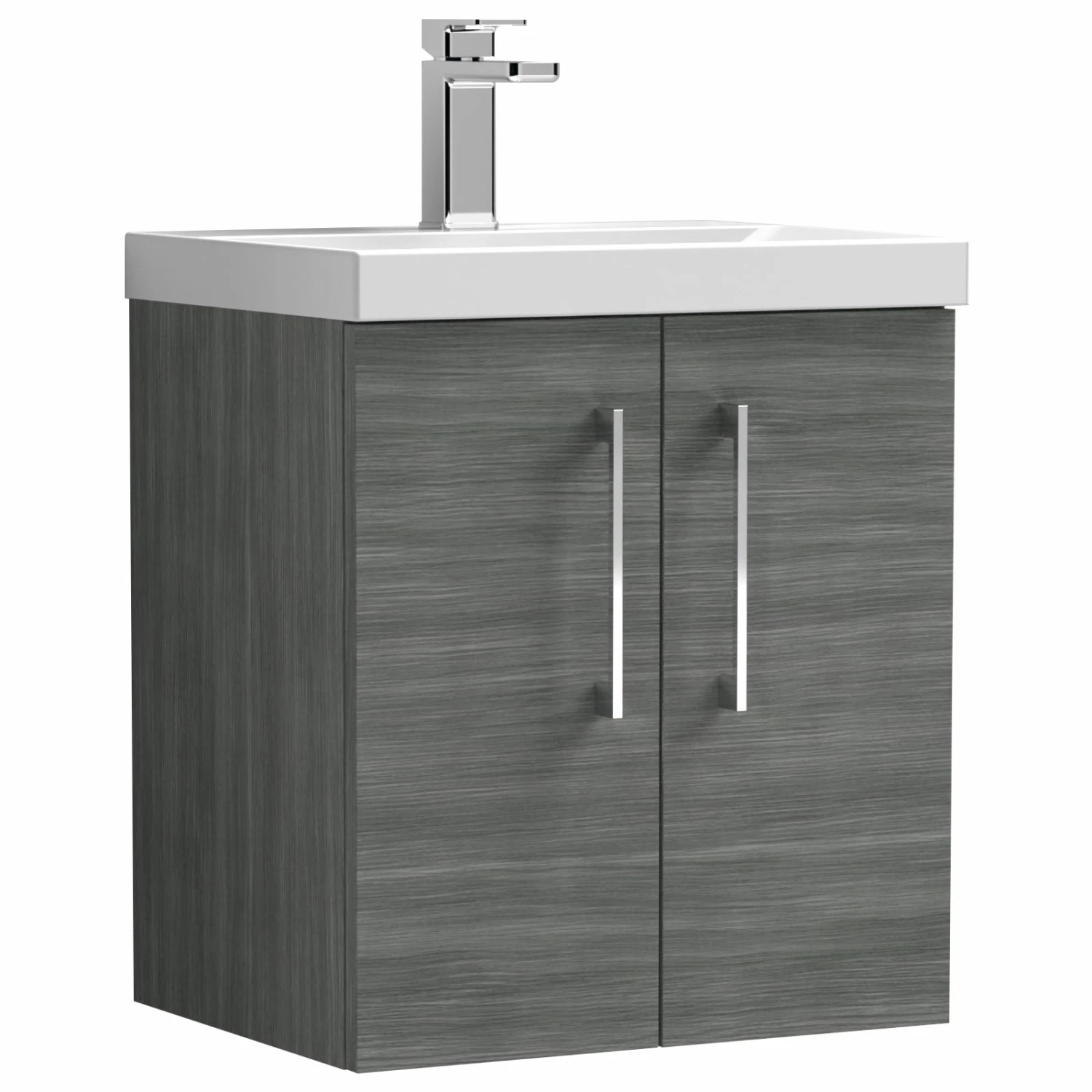 Nuie Arno Wall Hung 2-Door Vanity Unit With Basin-3 500mm Wide - Anthracite Woodgrain 8 Nuie Arno Wall Hung 2-Door Vanity Unit With Basin-3 500mm Wide - Anthracite Woodgrain - Image 6
