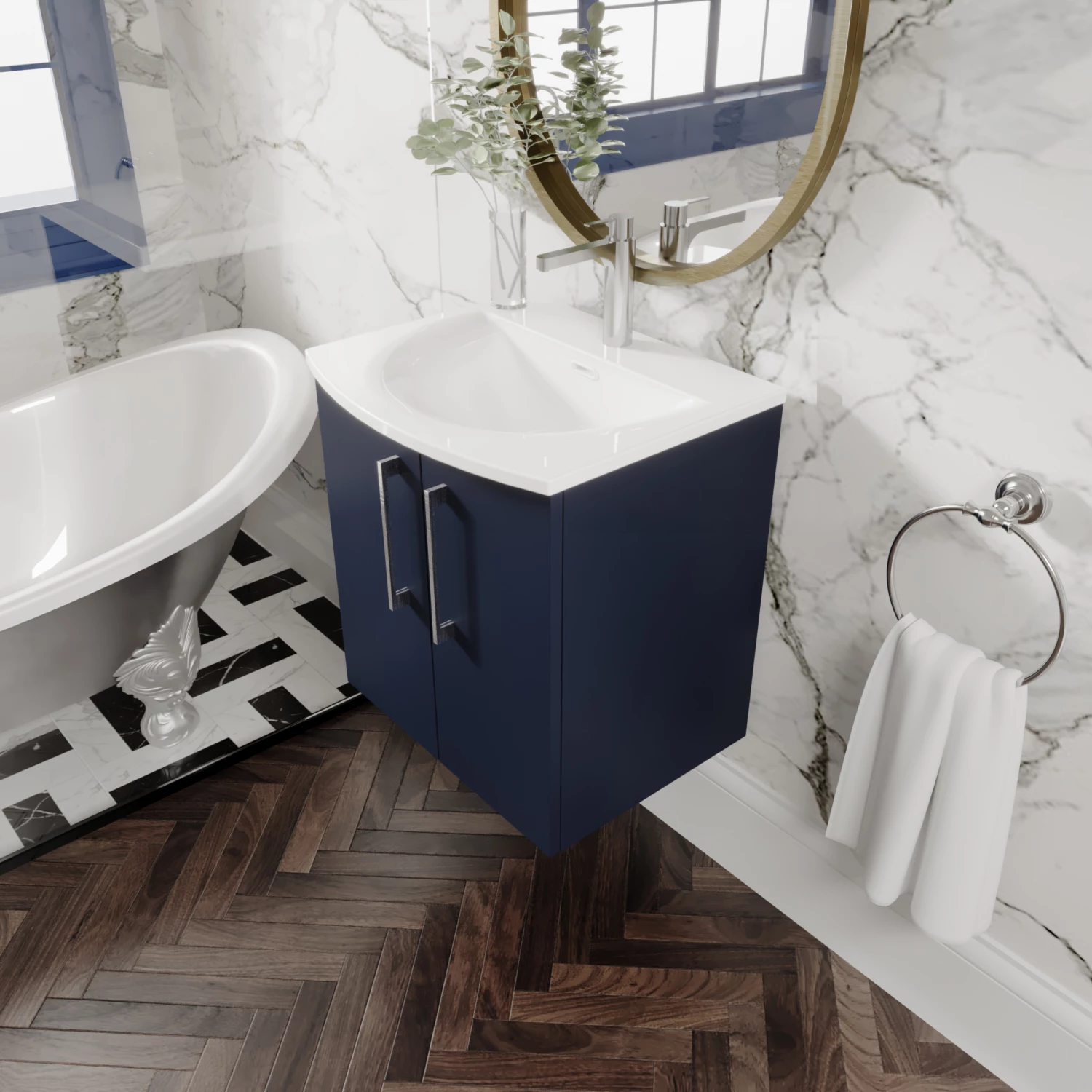 Nuie Arno Wall Hung 2-Door Vanity Unit With Basin-4 500mm Wide - Electric Blue 3 Nuie Arno Wall Hung 2-Door Vanity Unit With Basin-4 500mm Wide - Electric Blue