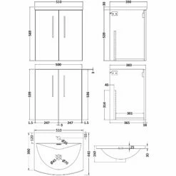 Nuie Arno Wall Hung 2-Door Vanity Unit With Basin-4 500mm Wide - Gloss White -HEATANDPLUMB Sales nuie arno vanity unit arn521g 1 7