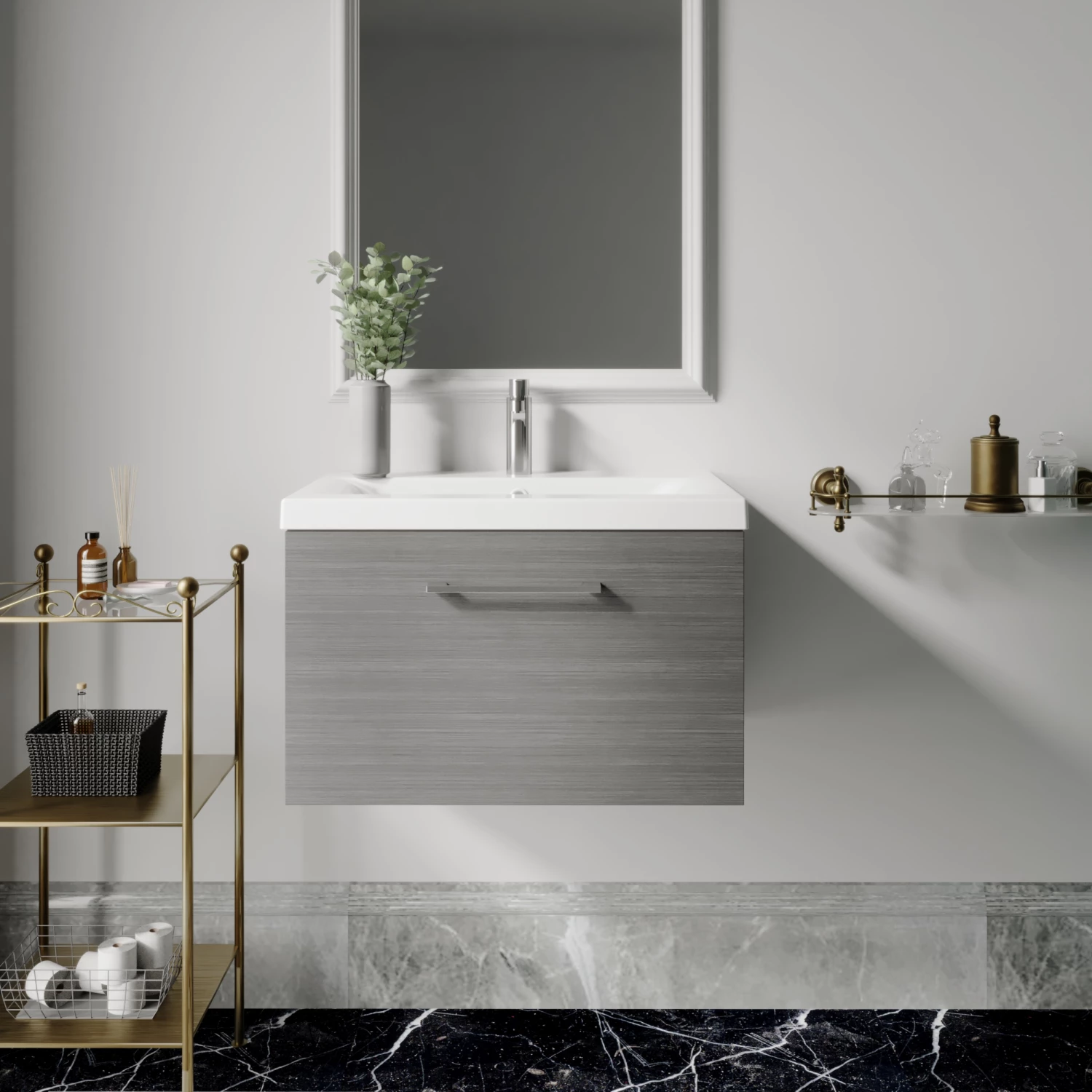 Nuie Arno Wall Hung 1-Drawer Vanity Unit With Basin-1 600mm Wide - Anthracite Woodgrain 5 Nuie Arno Wall Hung 1-Drawer Vanity Unit With Basin-1 600mm Wide - Anthracite Woodgrain - Image 3