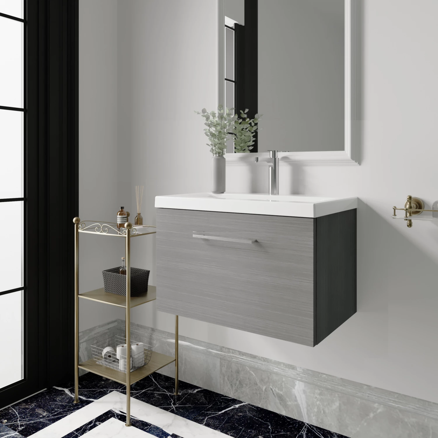 Nuie Arno Wall Hung 1-Drawer Vanity Unit With Basin-1 600mm Wide - Anthracite Woodgrain 7 Nuie Arno Wall Hung 1-Drawer Vanity Unit With Basin-1 600mm Wide - Anthracite Woodgrain - Image 5