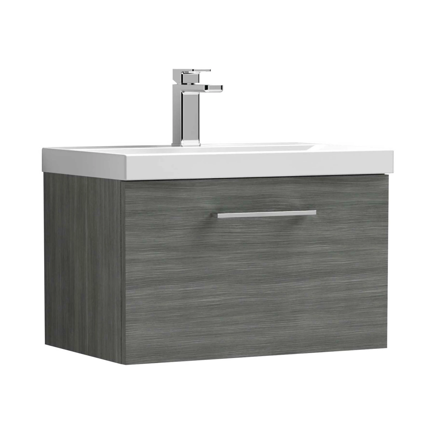 Nuie Arno Wall Hung 1-Drawer Vanity Unit With Basin-1 600mm Wide - Anthracite Woodgrain 6 Nuie Arno Wall Hung 1-Drawer Vanity Unit With Basin-1 600mm Wide - Anthracite Woodgrain - Image 4