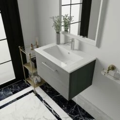 Nuie Arno Wall Hung 1-Drawer Vanity Unit With Basin-2 600mm Wide - Black Woodgrain