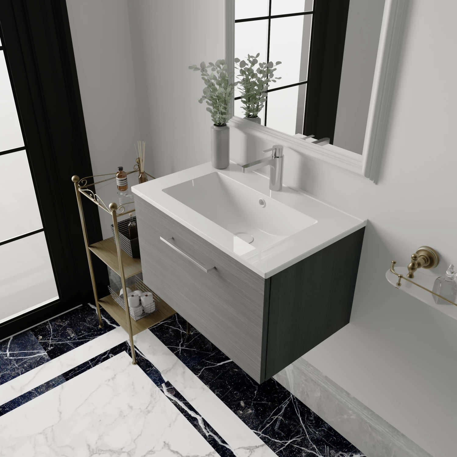 Nuie Arno Wall Hung 1-Drawer Vanity Unit With Basin-2 600mm Wide - Electric Blue 3 Nuie Arno Wall Hung 1-Drawer Vanity Unit With Basin-2 600mm Wide - Electric Blue