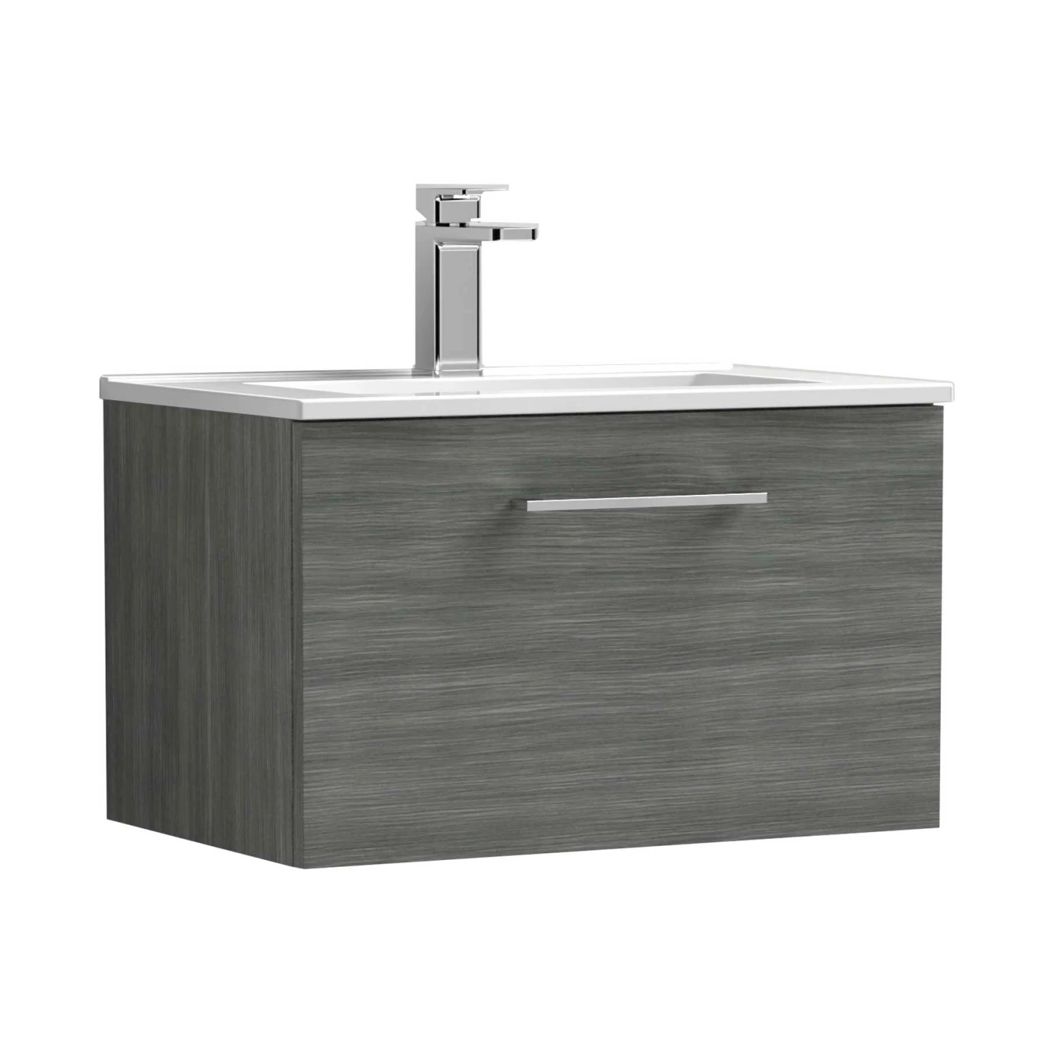 Nuie Arno Wall Hung 1-Drawer Vanity Unit With Basin-2 600mm Wide - Anthracite Woodgrain 7 Nuie Arno Wall Hung 1-Drawer Vanity Unit With Basin-2 600mm Wide - Anthracite Woodgrain - Image 5