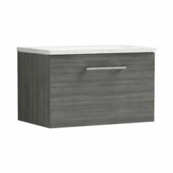 Nuie Arno Wall Hung 1-Drawer Vanity Unit With Sparkling White Worktop 600mm Wide - Anthracite Woodgrain -HEATANDPLUMB Sales nuie arno vanity unit arn522lsw 3