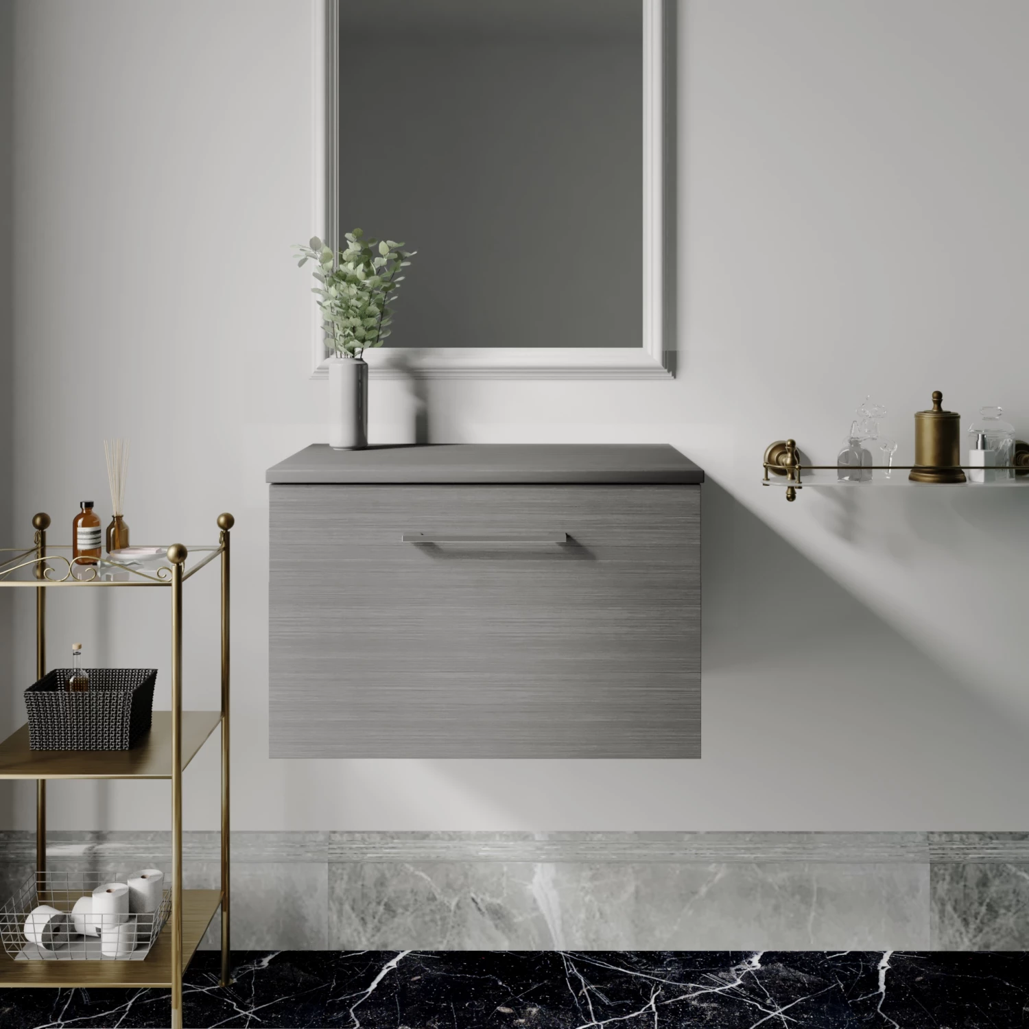 Nuie Arno Wall Hung 1-Drawer Vanity Unit With Worktop 600mm Wide - Anthracite Woodgrain 8 Nuie Arno Wall Hung 1-Drawer Vanity Unit With Worktop 600mm Wide - Anthracite Woodgrain - Image 6