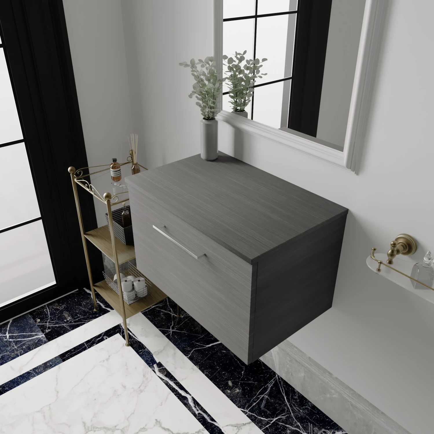 Nuie Arno Wall Hung 1-Drawer Vanity Unit With Worktop 600mm Wide - Anthracite Woodgrain 9 Nuie Arno Wall Hung 1-Drawer Vanity Unit With Worktop 600mm Wide - Anthracite Woodgrain - Image 7