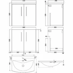 Nuie Arno Wall Hung 2-Door Vanity Unit With Basin-4 600mm Wide - Gloss White -HEATANDPLUMB Sales nuie arno vanity unit arn523g 1 5