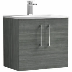 Nuie Arno Wall Hung 2-Door Vanity Unit With Basin-4 600mm Wide - Anthracite Woodgrain 11 Nuie Arno Wall Hung 2-Door Vanity Unit With Basin-4 600mm Wide - Anthracite Woodgrain -HEATANDPLUMB Sales nuie arno vanity unit arn523g