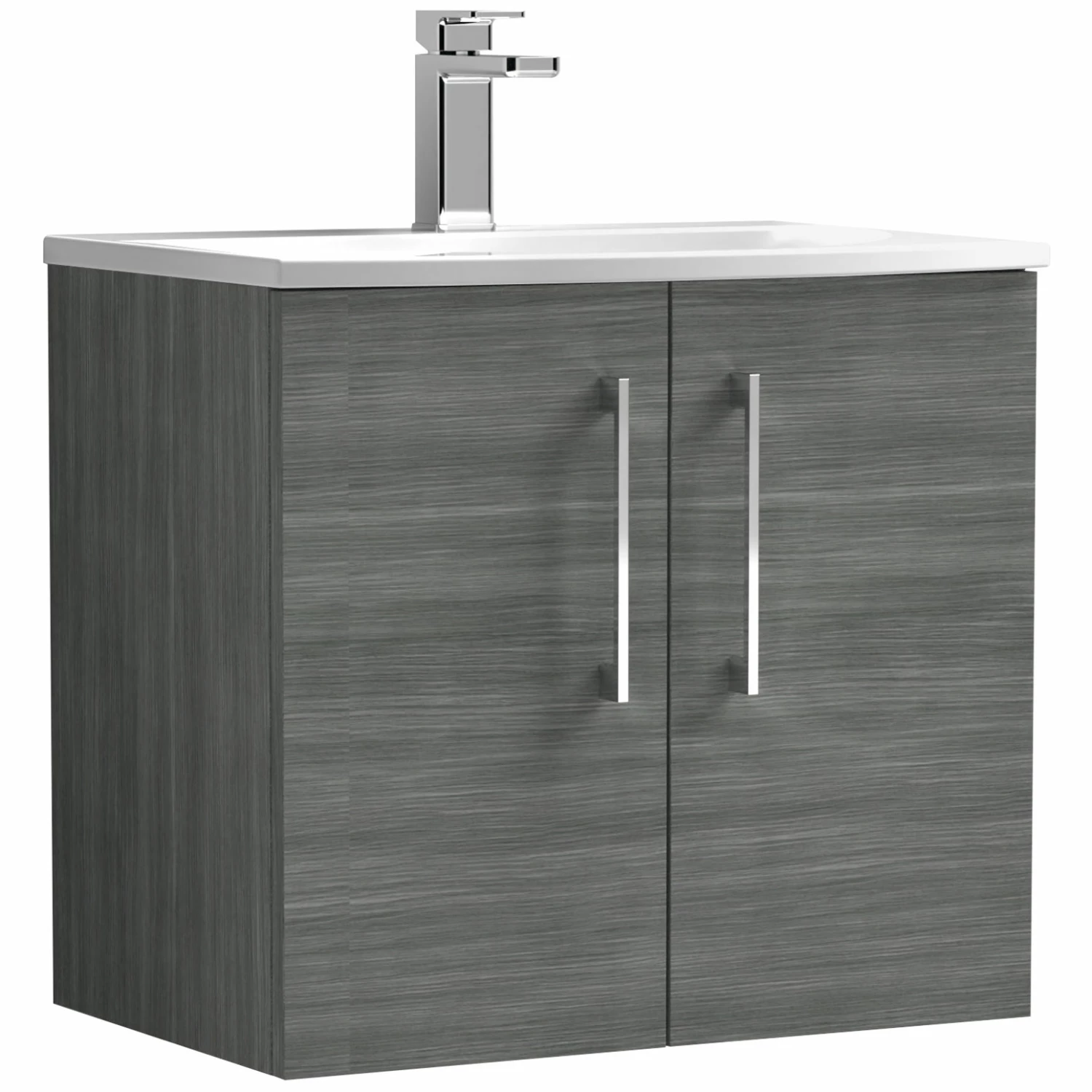 Nuie Arno Wall Hung 2-Door Vanity Unit With Basin-4 600mm Wide - Anthracite Woodgrain 6 Nuie Arno Wall Hung 2-Door Vanity Unit With Basin-4 600mm Wide - Anthracite Woodgrain - Image 4
