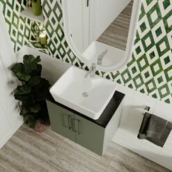 Nuie Arno Wall Hung 2-Door Vanity Unit With Sparkling White Worktop 600mm Wide - Black Woodgrain