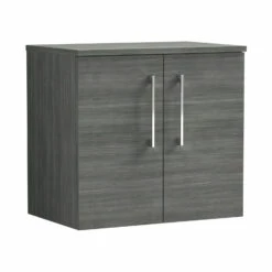 Nuie Arno Wall Hung 2-Door Vanity Unit With Worktop 600mm Wide - Anthracite Woodgrain -HEATANDPLUMB Sales nuie arno vanity unit arn523w 3 2