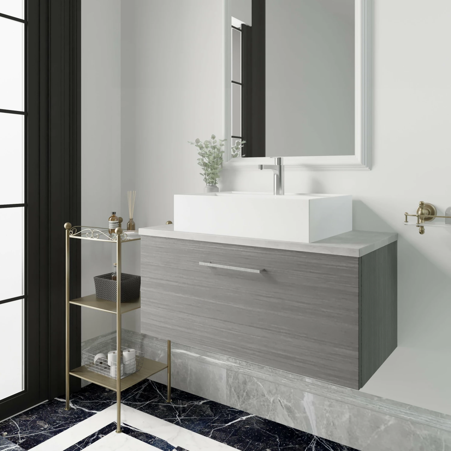 Nuie Arno Wall Hung 1-Drawer Vanity Unit With Bellato Grey Worktop 800mm Wide - Solace Oak Woodgrain 8 Nuie Arno Wall Hung 1-Drawer Vanity Unit With Bellato Grey Worktop 800mm Wide - Solace Oak Woodgrain - Image 6