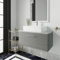 Nuie Arno Wall Hung 1-Drawer Vanity Unit With Bellato Grey Worktop 800mm Wide - Electric Blue -HEATANDPLUMB Sales nuie arno vanity unit arn525lbg 3