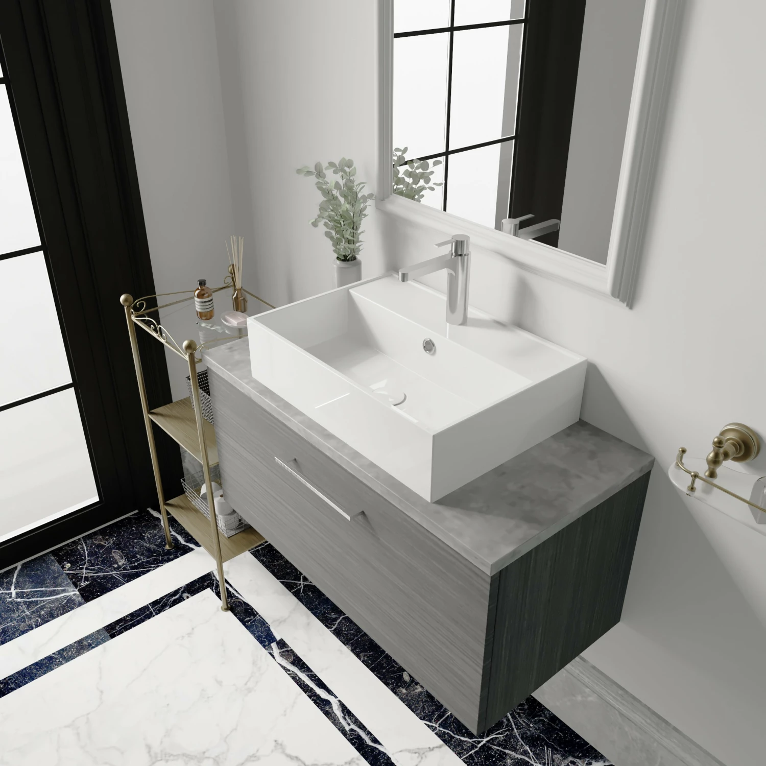 Nuie Arno Wall Hung 1-Drawer Vanity Unit With Bellato Grey Worktop 800mm Wide - Solace Oak Woodgrain 5 Nuie Arno Wall Hung 1-Drawer Vanity Unit With Bellato Grey Worktop 800mm Wide - Solace Oak Woodgrain - Image 3