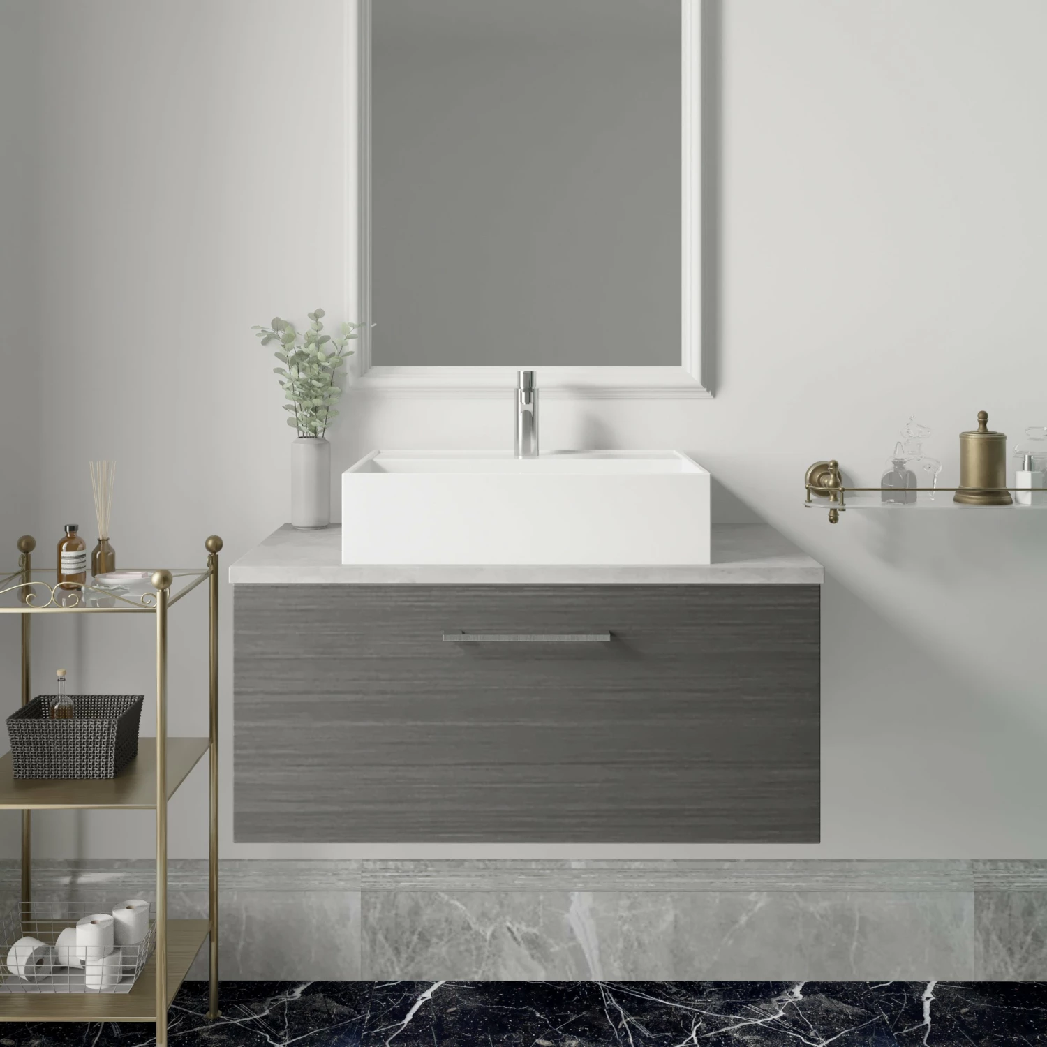 Nuie Arno Wall Hung 1-Drawer Vanity Unit With Bellato Grey Worktop 800mm Wide - Solace Oak Woodgrain 9 Nuie Arno Wall Hung 1-Drawer Vanity Unit With Bellato Grey Worktop 800mm Wide - Solace Oak Woodgrain - Image 7
