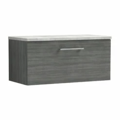 Nuie Arno Wall Hung 1-Drawer Vanity Unit With Bellato Grey Worktop 800mm Wide - Anthracite Woodgrain -HEATANDPLUMB Sales nuie arno vanity unit arn525lbg 6