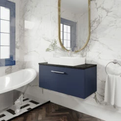 Nuie Arno Wall Hung 1-Drawer Vanity Unit With Sparkling Black Worktop 800mm Wide - Gloss White -HEATANDPLUMB Sales nuie arno vanity unit arn525lsb 3