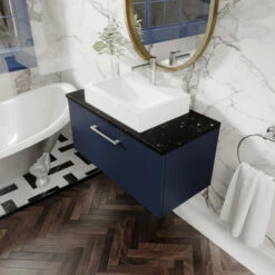 Nuie Arno Wall Hung 1-Drawer Vanity Unit With Sparkling Black Worktop 800mm Wide - Gloss White -HEATANDPLUMB Sales nuie arno vanity unit arn525lsb 4