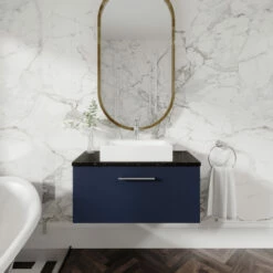 Nuie Arno Wall Hung 1-Drawer Vanity Unit With Sparkling Black Worktop 800mm Wide - Gloss White -HEATANDPLUMB Sales nuie arno vanity unit arn525lsb 5