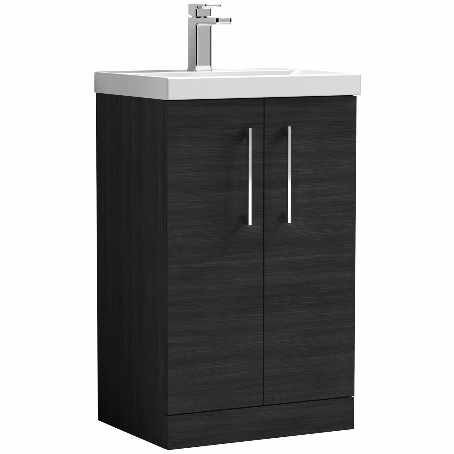 Nuie Arno Floor Standing 2-Door Vanity Unit With Basin-1 500mm Wide - Black Woodgrain 3 Nuie Arno Floor Standing 2-Door Vanity Unit With Basin-1 500mm Wide - Black Woodgrain