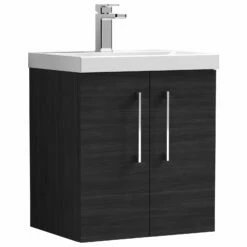 Nuie Arno Wall Hung 2-Door Vanity Unit With Basin-3 500mm Wide - Black Woodgrain