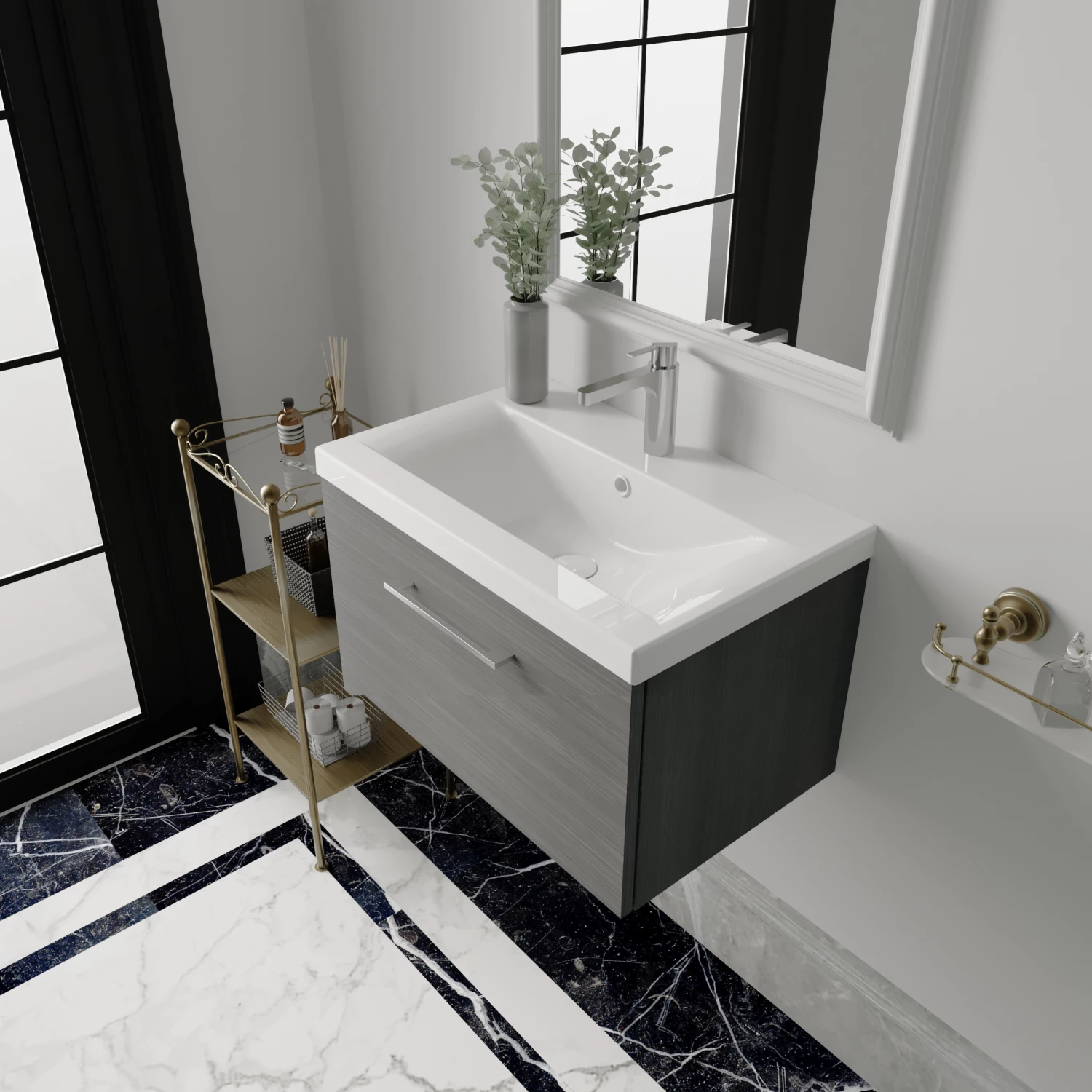 Nuie Arno Wall Hung 1-Drawer Vanity Unit With Basin-1 600mm Wide - Anthracite Woodgrain 4 Nuie Arno Wall Hung 1-Drawer Vanity Unit With Basin-1 600mm Wide - Anthracite Woodgrain - Image 2