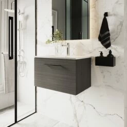 Nuie Arno Wall Hung 1-Drawer Vanity Unit With Basin-2 600mm Wide - Black Woodgrain 12 Nuie Arno Wall Hung 1-Drawer Vanity Unit With Basin-2 600mm Wide - Black Woodgrain -HEATANDPLUMB Sales nuie arno vanity unit arn622b 2