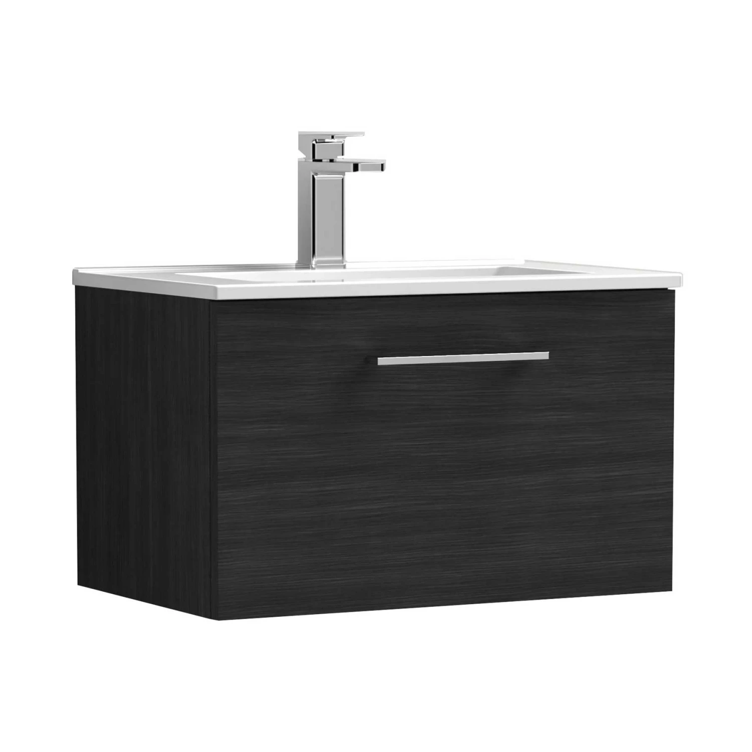 Nuie Arno Wall Hung 1-Drawer Vanity Unit With Basin-2 600mm Wide - Black Woodgrain 4 Nuie Arno Wall Hung 1-Drawer Vanity Unit With Basin-2 600mm Wide - Black Woodgrain - Image 2