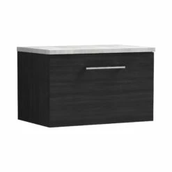 Nuie Arno Wall Hung 1-Drawer Vanity Unit With Bellato Grey Worktop 600mm Wide - Black Woodgrain -HEATANDPLUMB Sales nuie arno vanity unit arn622lbg 3