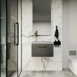 Nuie Arno Wall Hung 1-Drawer Vanity Unit With Sparkling White Worktop 600mm Wide - Black Woodgrain -HEATANDPLUMB Sales nuie arno vanity unit arn622lsw 1