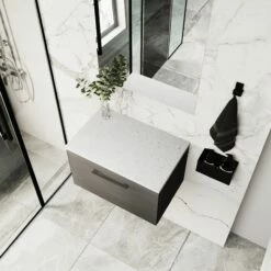 Nuie Arno Wall Hung 1-Drawer Vanity Unit With Sparkling White Worktop 600mm Wide - Gloss White