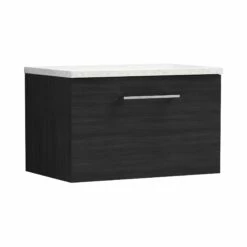 Nuie Arno Wall Hung 1-Drawer Vanity Unit With Sparkling White Worktop 600mm Wide - Black Woodgrain -HEATANDPLUMB Sales nuie arno vanity unit arn622lsw 4