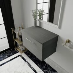 Nuie Arno Wall Hung 1-Drawer Vanity Unit With Worktop 600mm Wide - Black Woodgrain 15 Nuie Arno Wall Hung 1-Drawer Vanity Unit With Worktop 600mm Wide - Black Woodgrain -HEATANDPLUMB Sales nuie arno vanity unit arn622w 1