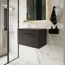 Nuie Arno Wall Hung 1-Drawer Vanity Unit With Worktop 600mm Wide - Black Woodgrain 16 Nuie Arno Wall Hung 1-Drawer Vanity Unit With Worktop 600mm Wide - Black Woodgrain -HEATANDPLUMB Sales nuie arno vanity unit arn622w 3