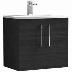 Nuie Arno Wall Hung 2-Door Vanity Unit With Basin-4 600mm Wide - Black Woodgrain -HEATANDPLUMB Sales nuie arno vanity unit arn623g