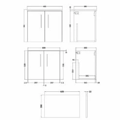 Nuie Arno Wall Hung 2-Door Vanity Unit With Bellato Grey Worktop 600mm Wide - Black Woodgrain -HEATANDPLUMB Sales nuie arno vanity unit arn623lbg 1