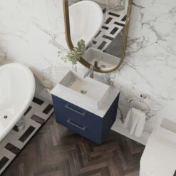 Nuie Arno Wall Hung 2-Drawer Vanity Unit With Bellato Grey Worktop 600mm Wide - Gloss White