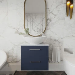 Nuie Arno Wall Hung 2-Drawer Vanity Unit With Bellato Grey Worktop 600mm Wide - Gloss White -HEATANDPLUMB Sales nuie arno vanity unit arn624lbg 2