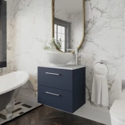 Nuie Arno Wall Hung 2-Drawer Vanity Unit With Bellato Grey Worktop 600mm Wide - Gloss White -HEATANDPLUMB Sales nuie arno vanity unit arn624lbg 3