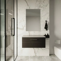 Nuie Arno Wall Hung 1-Drawer Vanity Unit With Bellato Grey Worktop 800mm Wide - Black Woodgrain -HEATANDPLUMB Sales nuie arno vanity unit arn625lbg 2