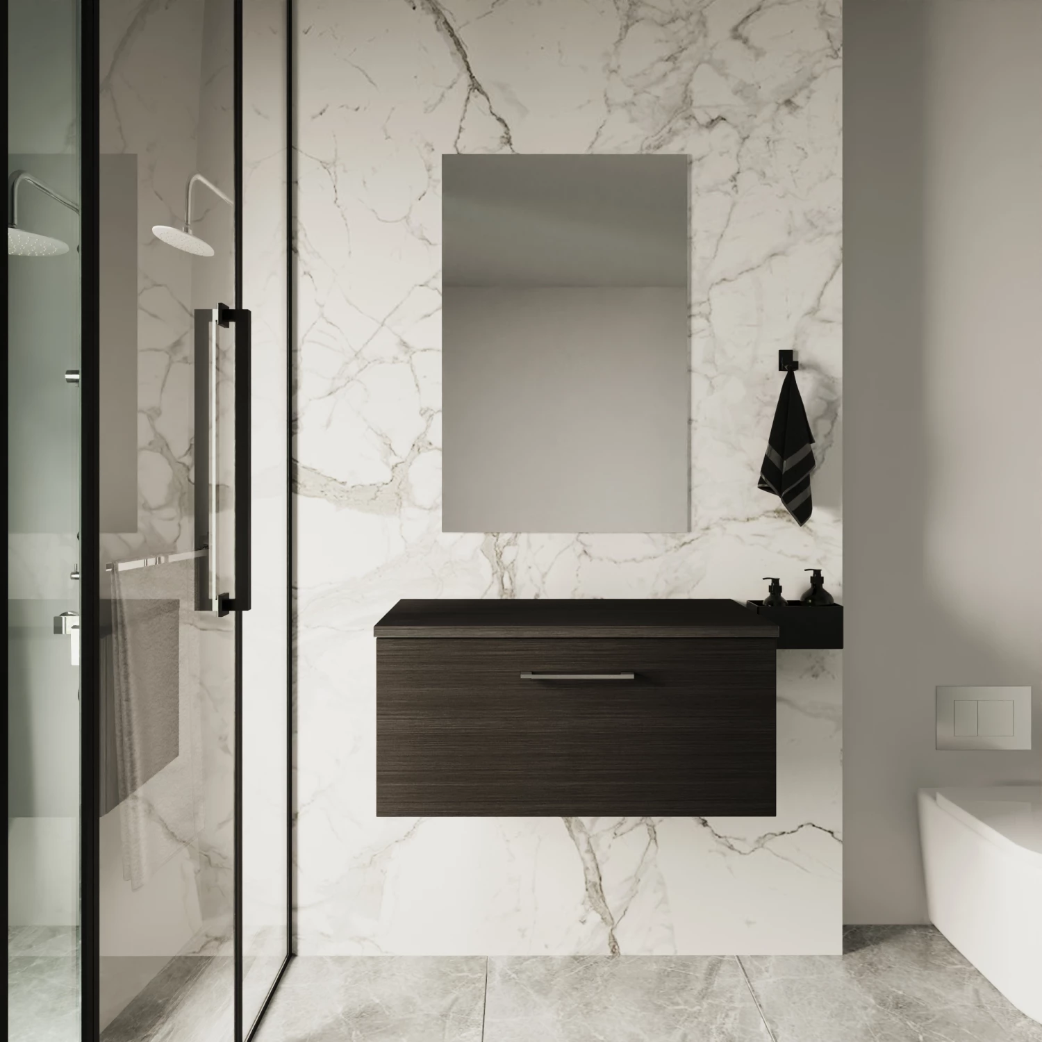 Nuie Arno Wall Hung 1-Drawer Vanity Unit With Worktop 800mm Wide - Black Woodgrain 7 Nuie Arno Wall Hung 1-Drawer Vanity Unit With Worktop 800mm Wide - Black Woodgrain - Image 5