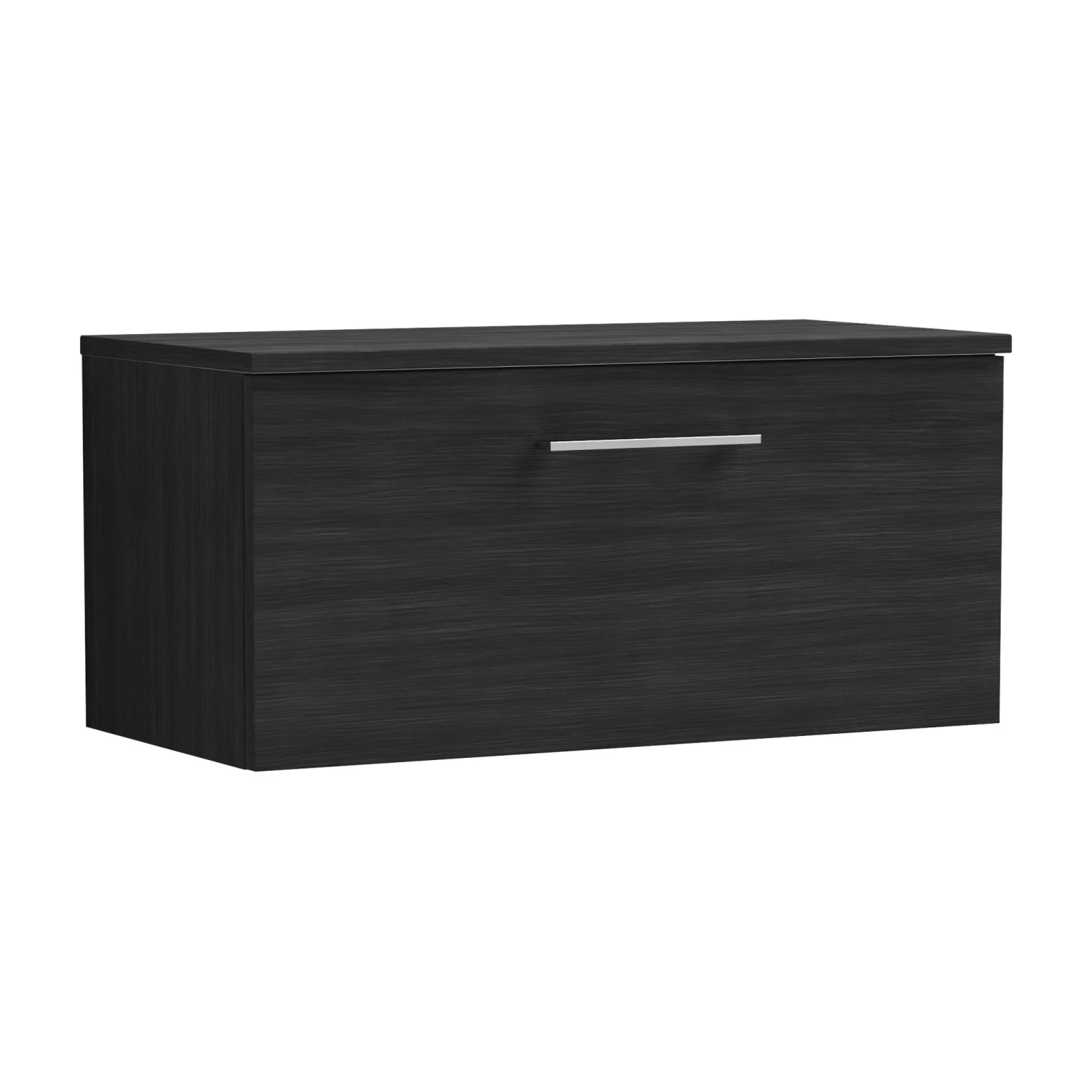 Nuie Arno Wall Hung 1-Drawer Vanity Unit With Worktop 800mm Wide - Black Woodgrain 5 Nuie Arno Wall Hung 1-Drawer Vanity Unit With Worktop 800mm Wide - Black Woodgrain - Image 3