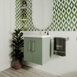 Nuie Arno Wall Hung 2-Door Vanity Unit With Basin-1 500mm Wide - Satin Reed Green -HEATANDPLUMB Sales nuie arno vanity unit arn821a 1 1