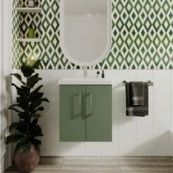 Nuie Arno Wall Hung 2-Door Vanity Unit With Basin-3 500mm Wide - Satin Reed Green -HEATANDPLUMB Sales nuie arno vanity unit arn821a 2