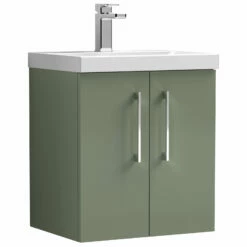 Nuie Arno Wall Hung 2-Door Vanity Unit With Basin-1 500mm Wide - Satin Reed Green -HEATANDPLUMB Sales nuie arno vanity unit arn821a